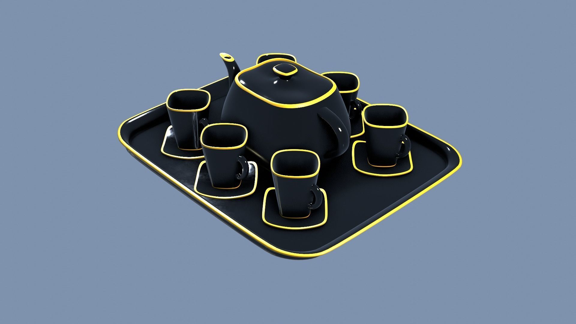 Black Porcelain Tea Set 3D model_18
