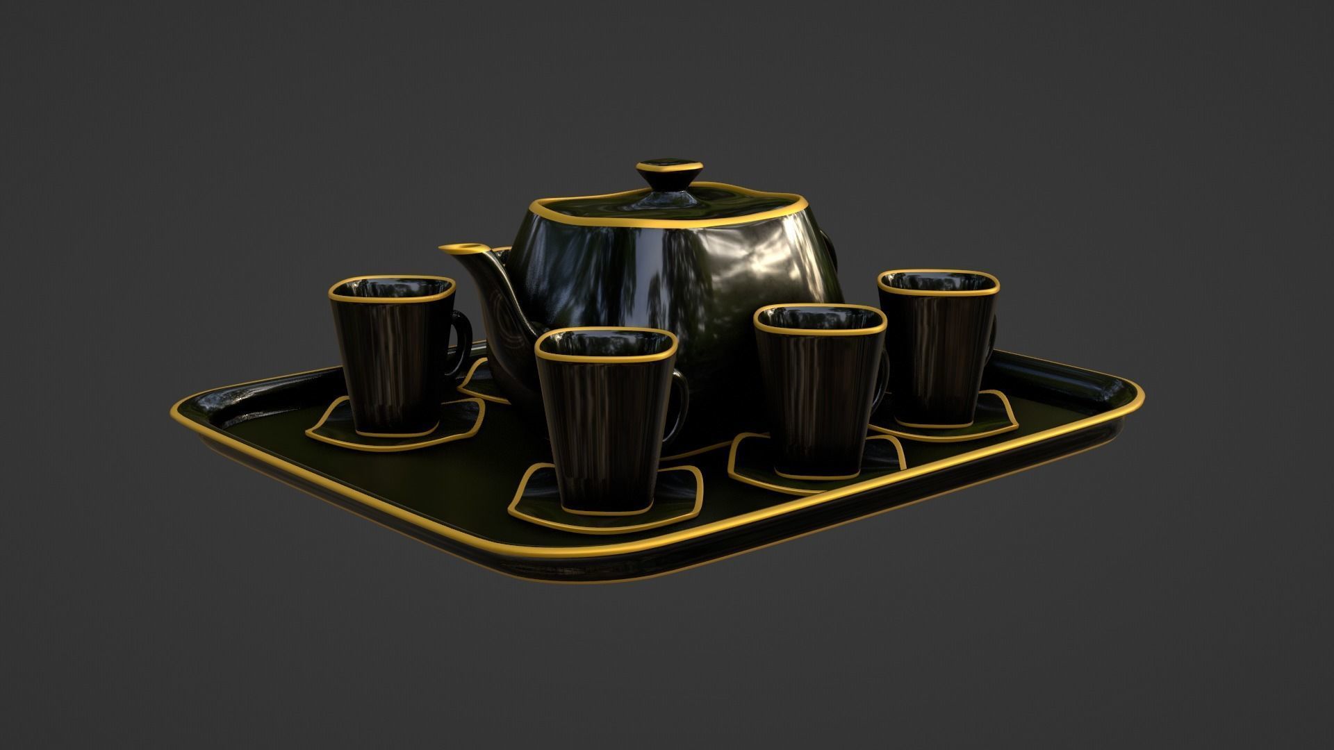 Black Porcelain Tea Set 3D model_11