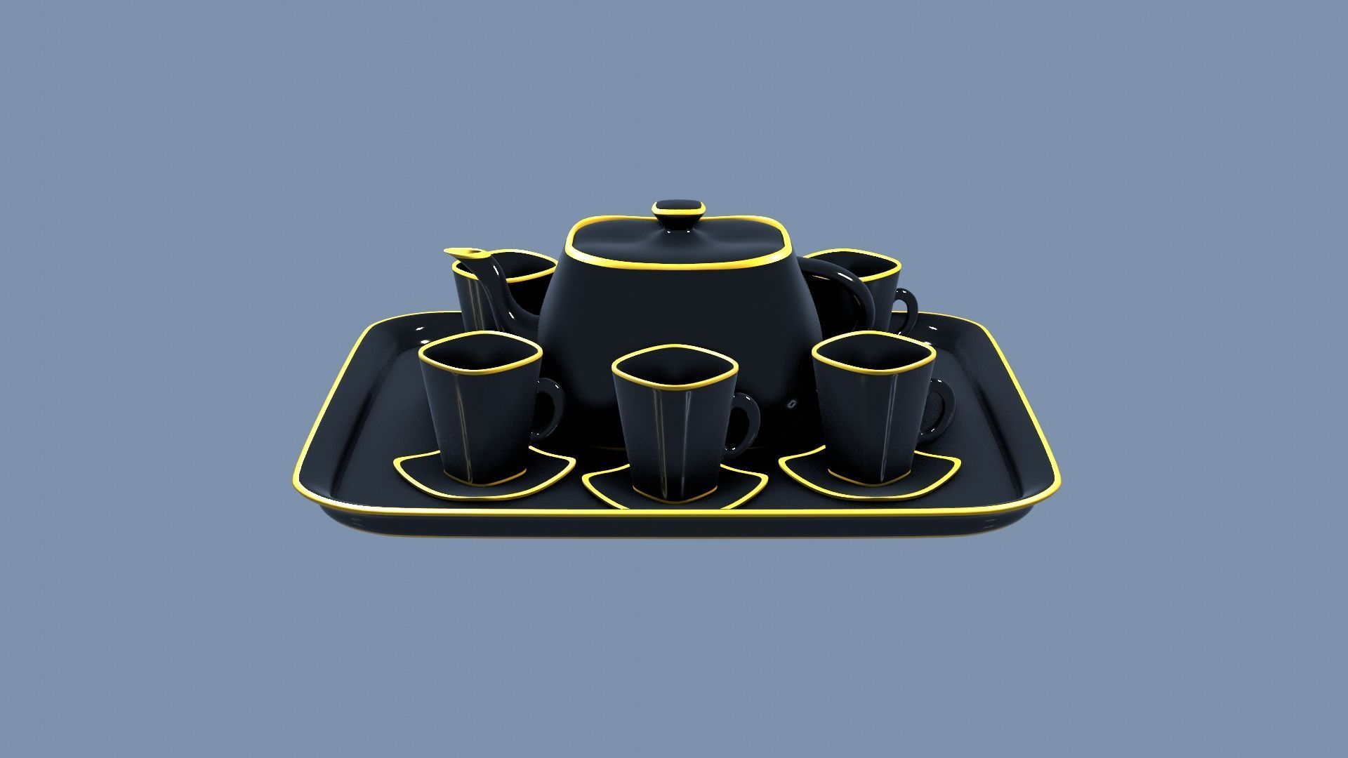 Black Porcelain Tea Set 3D model_33