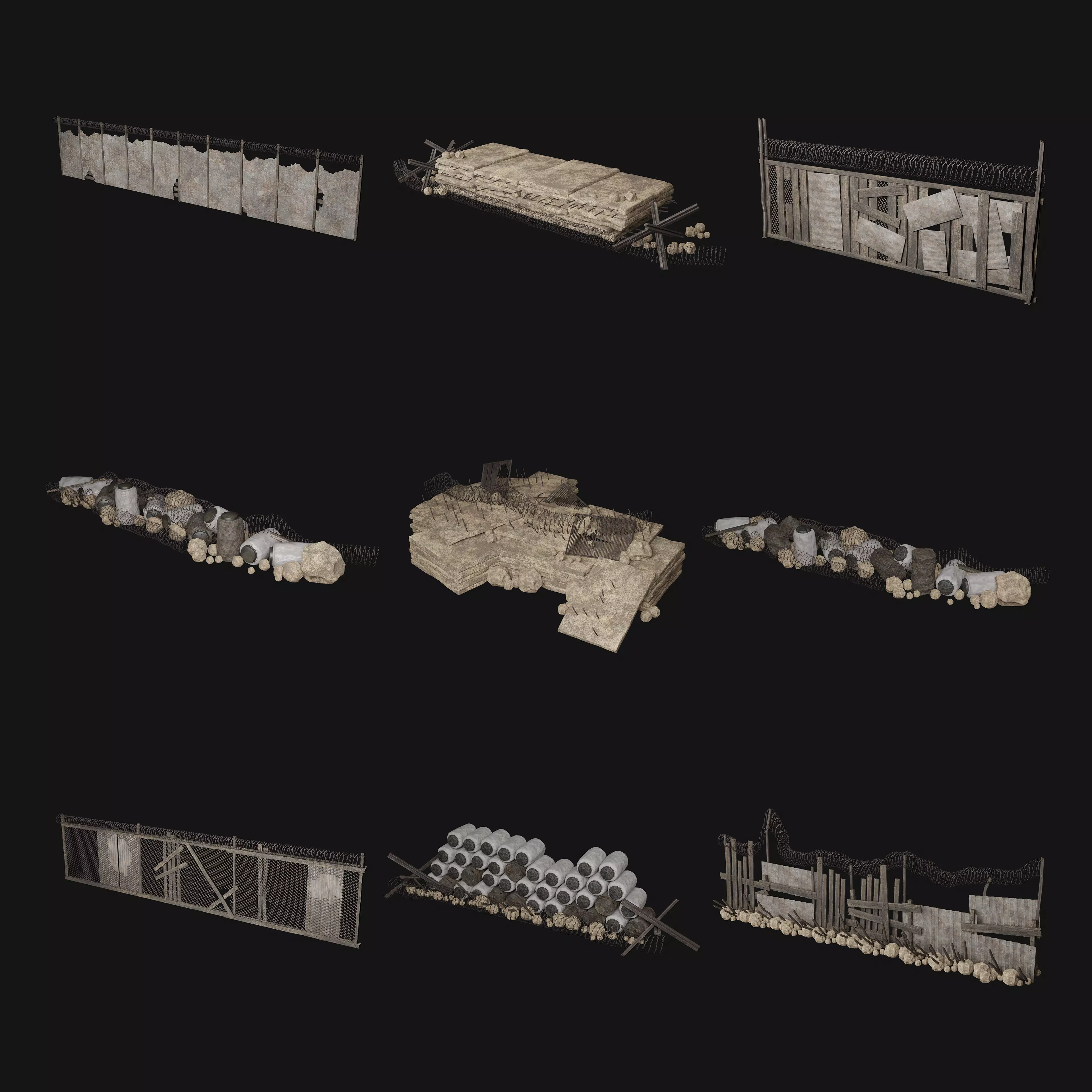 POST APO PALISADE WALL BARRIER BARRICADE FENCE FORT COLLECTION Low-poly 3D model