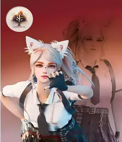 Foxy Catgirl Sweet Cute and Strong character Low-poly 3D model