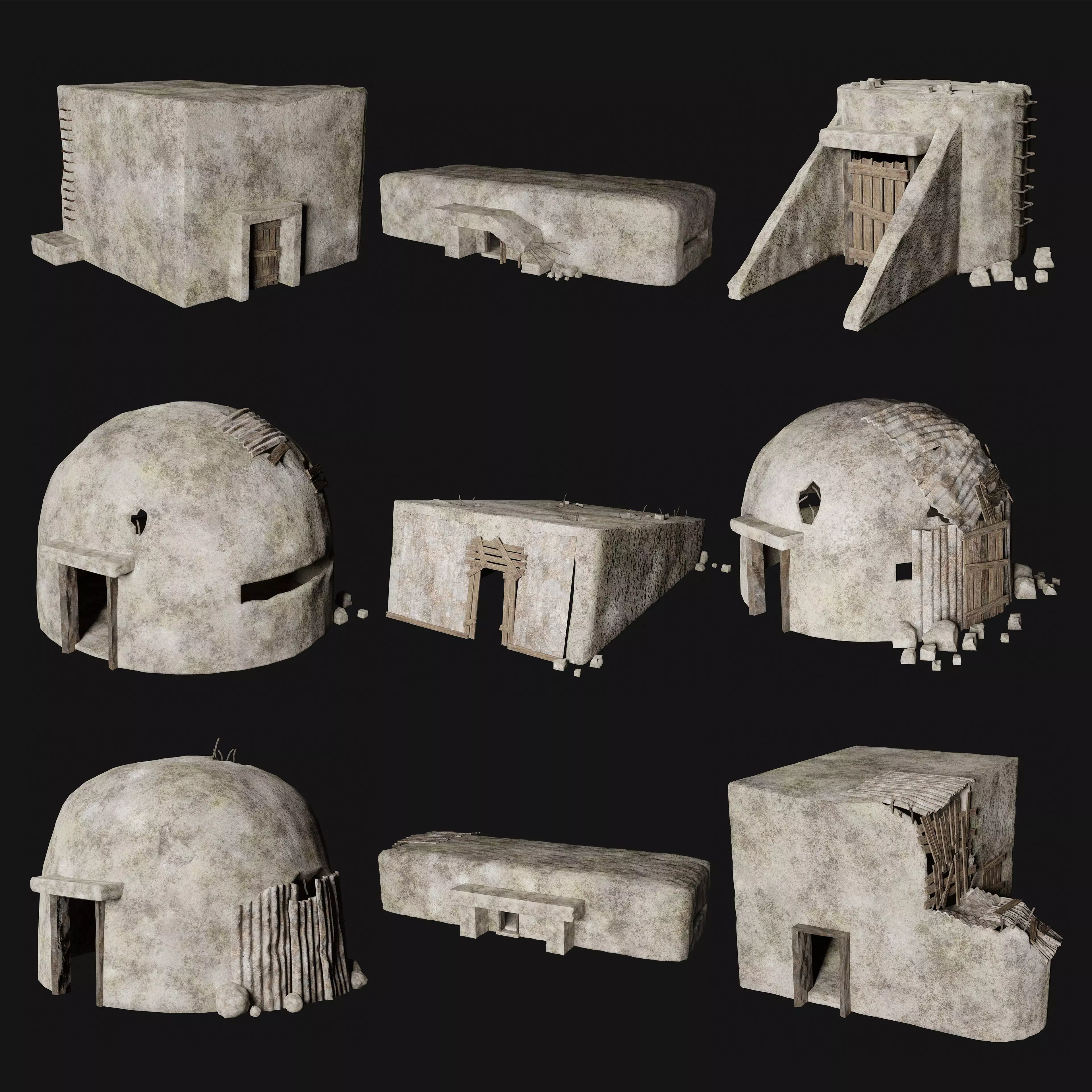 BUNKER SHELTER POSTAPO HIDE HOUSE SURVIVAL IMPROVISED COLLECTION Low-poly 3D model_0