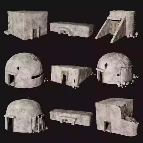 BUNKER SHELTER POSTAPO HIDE HOUSE SURVIVAL IMPROVISED COLLECTION Low-poly 3D model