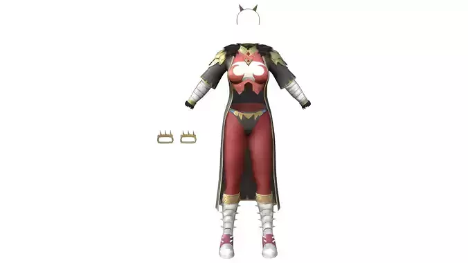 Cat Ears Long Coat Knuckles Pants Boots Fantasy Full Outfit Low-poly 3D model