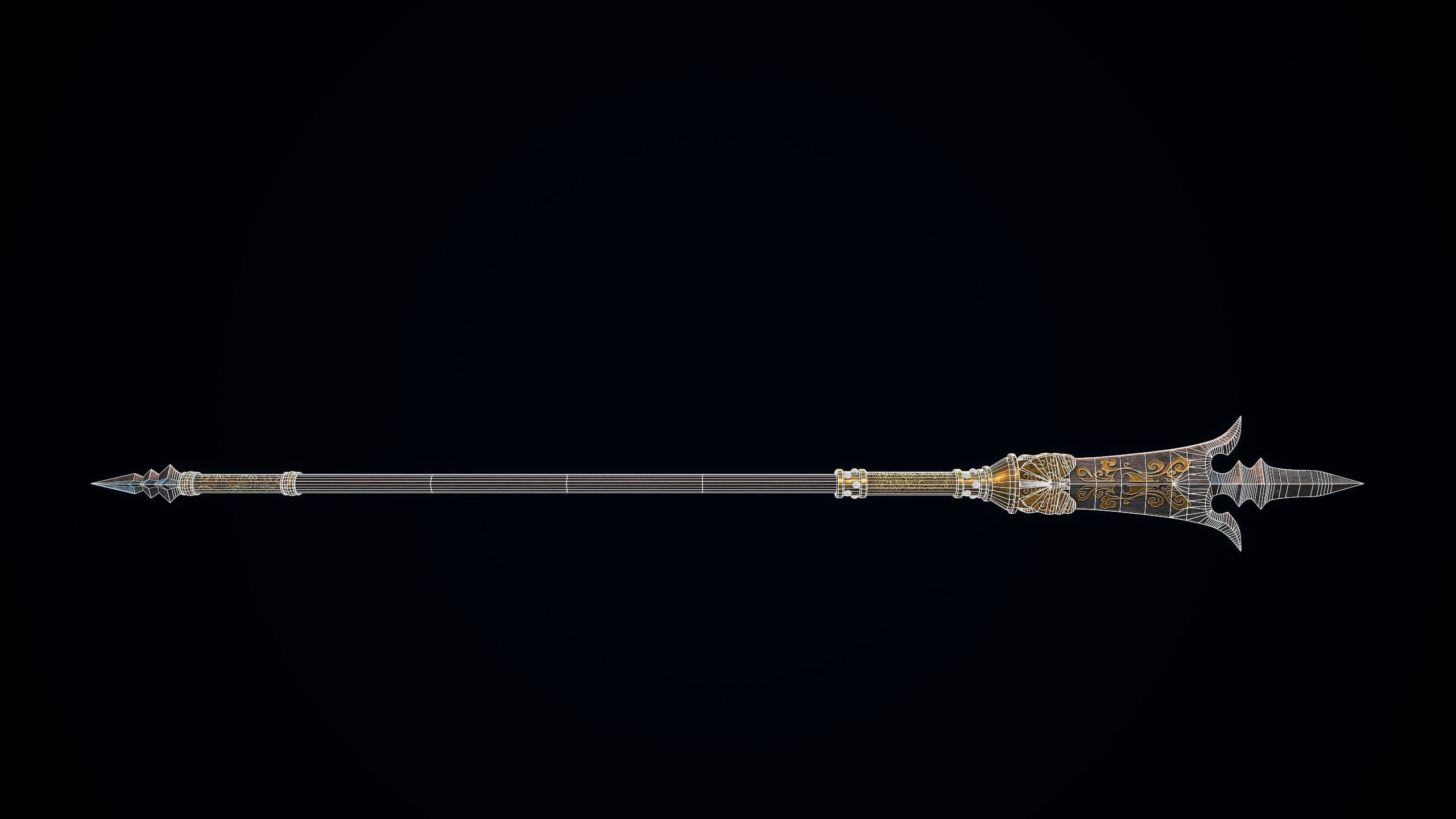 Chinese Trident Spear Low-poly 3D model_9