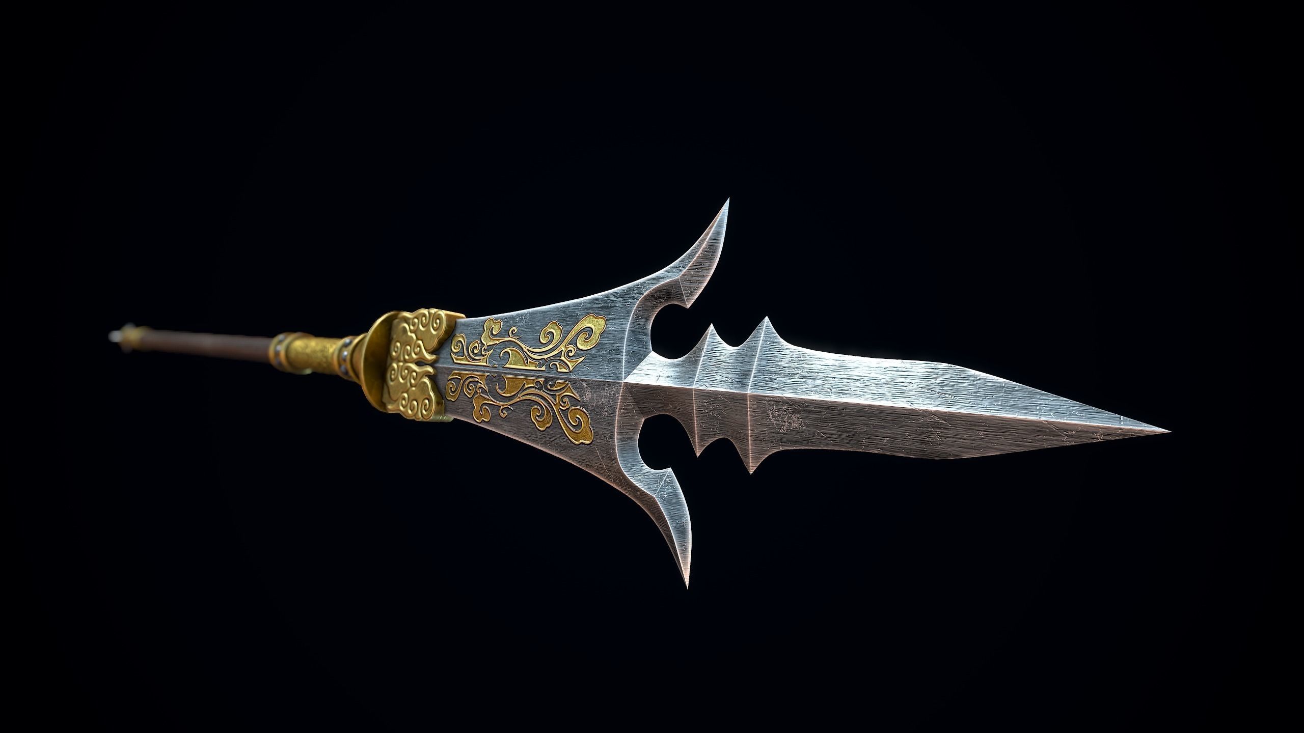 Chinese Trident Spear Low-poly 3D model_3
