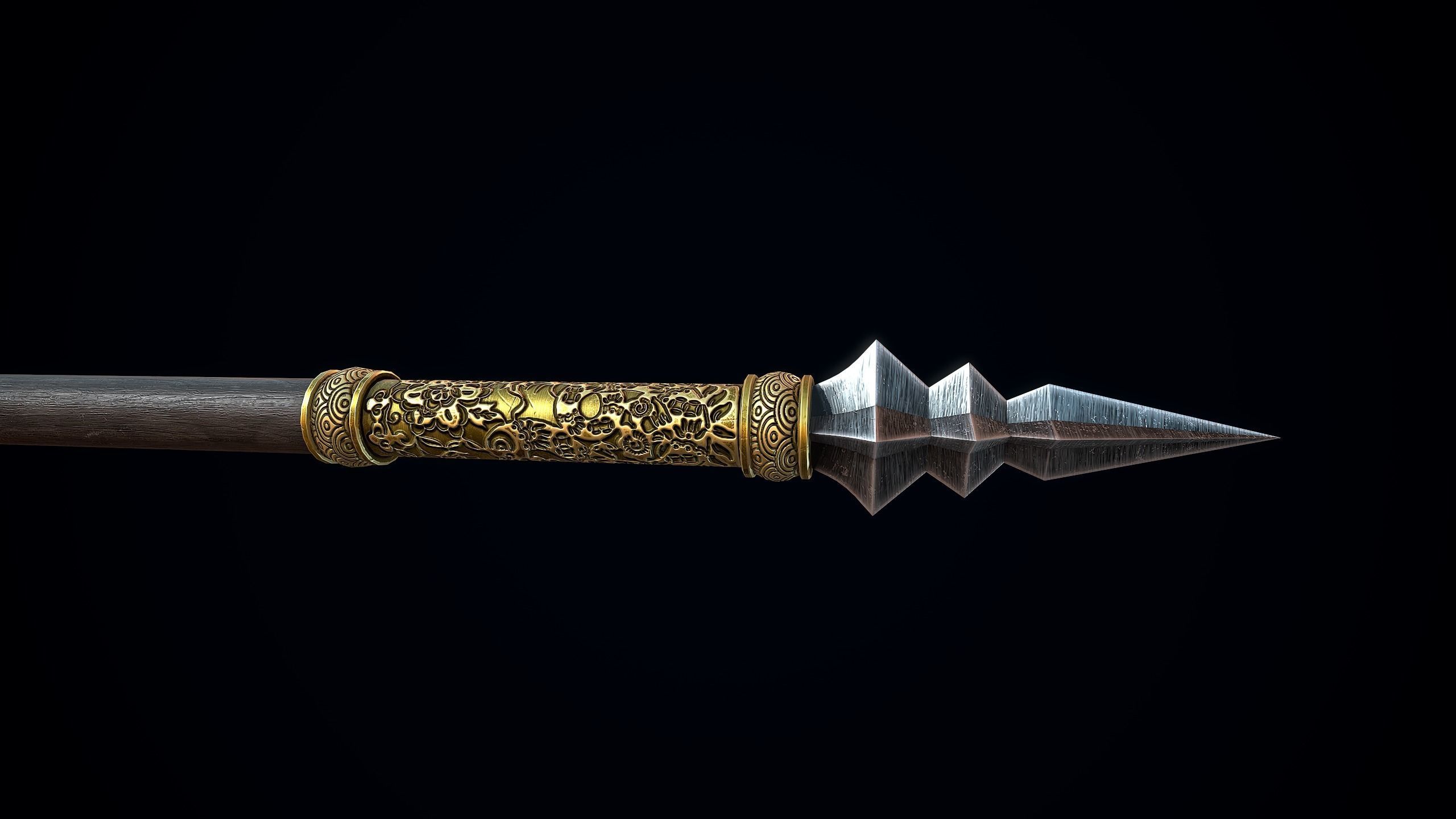 Chinese Trident Spear Low-poly 3D model_6