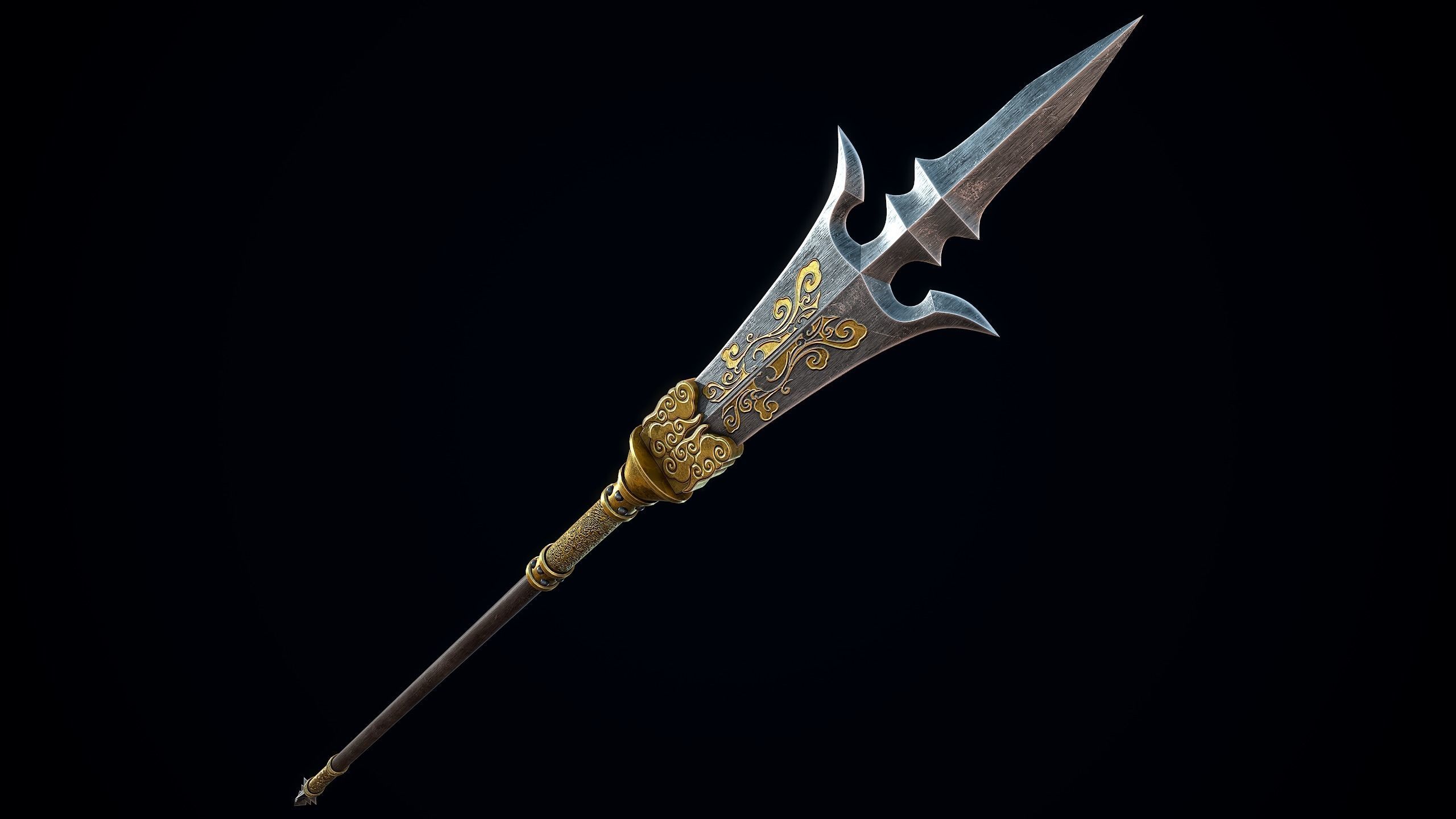 Chinese Trident Spear Low-poly 3D model_8