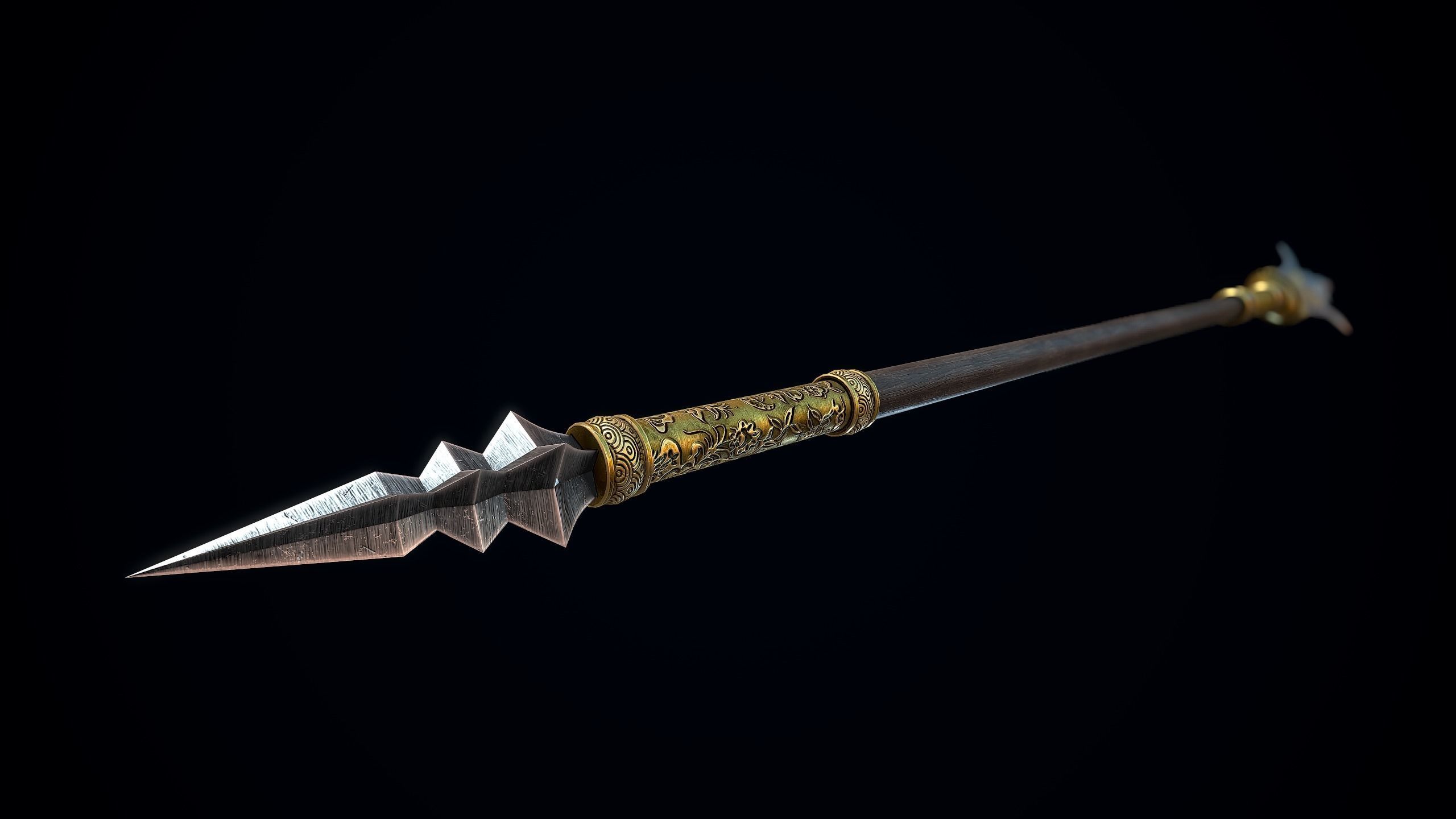 Chinese Trident Spear Low-poly 3D model_4