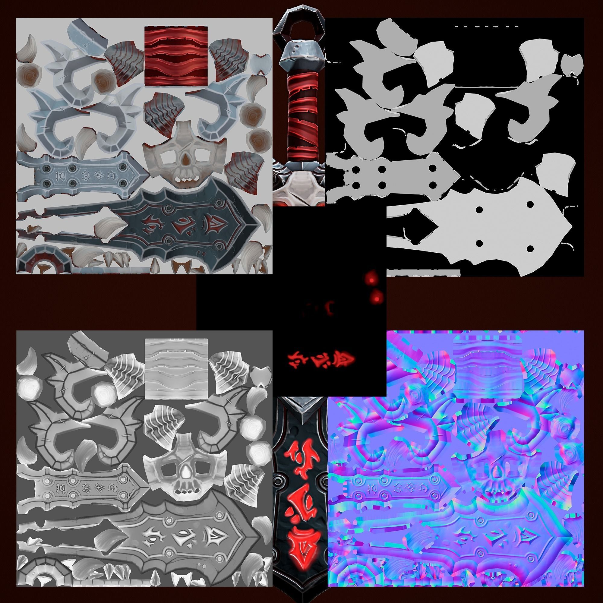 Stylize Skull Sword Low-poly 3D model_7