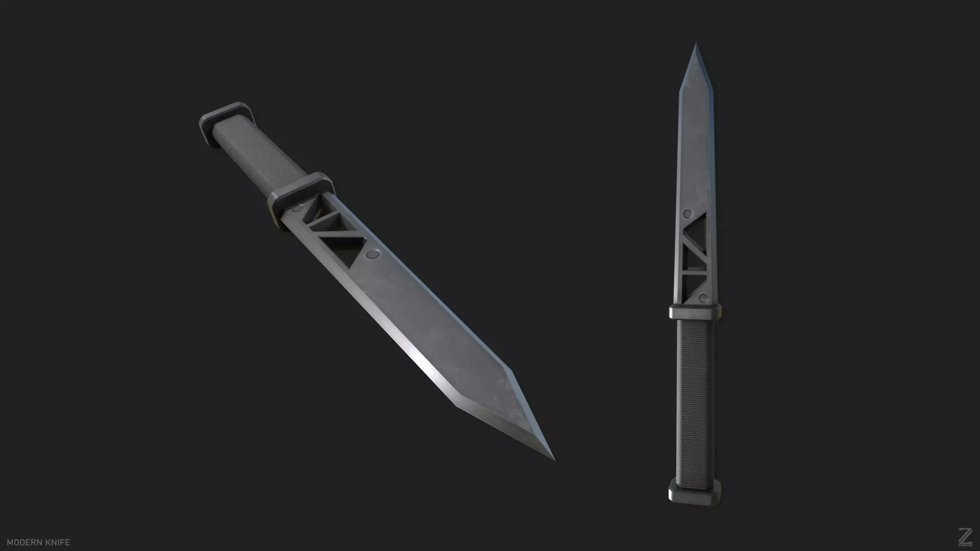 Modern knife Low-poly 3D model_0