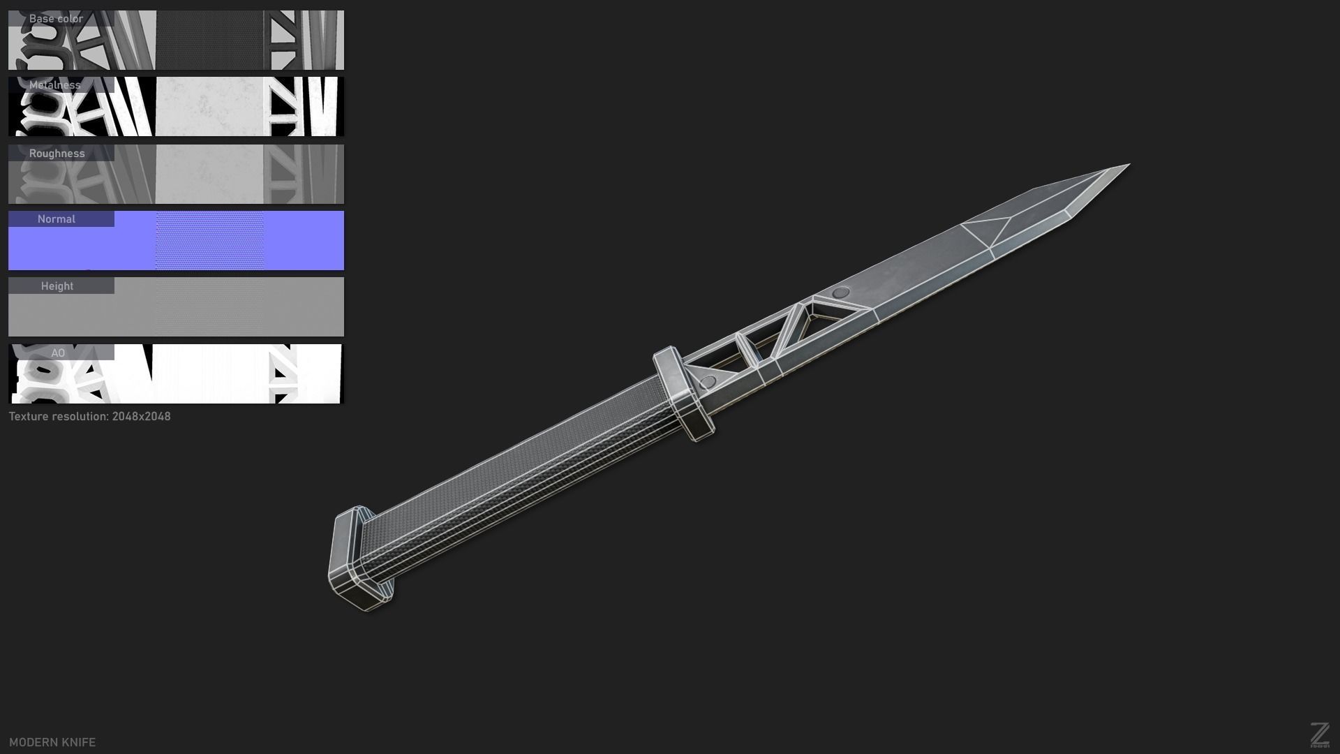 Modern knife Low-poly 3D model_1