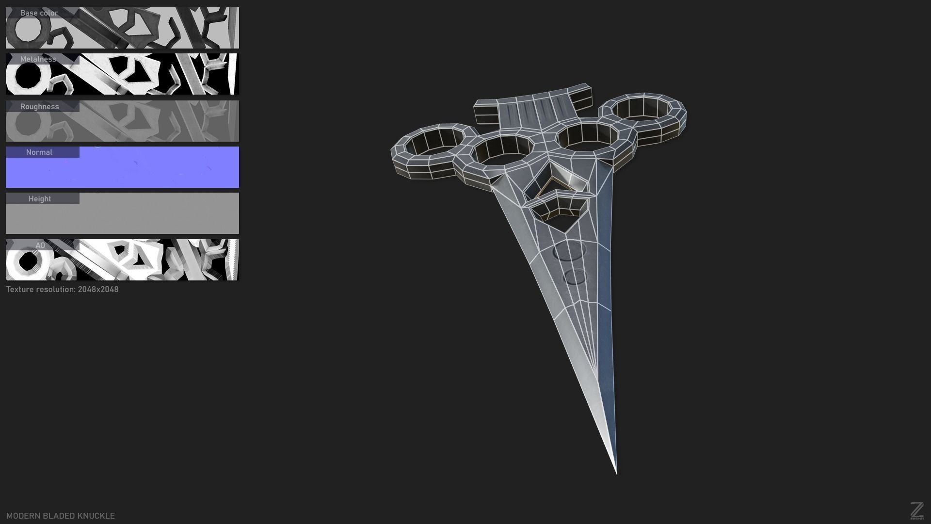 Modern bladed knuckle Low-poly 3D model_1