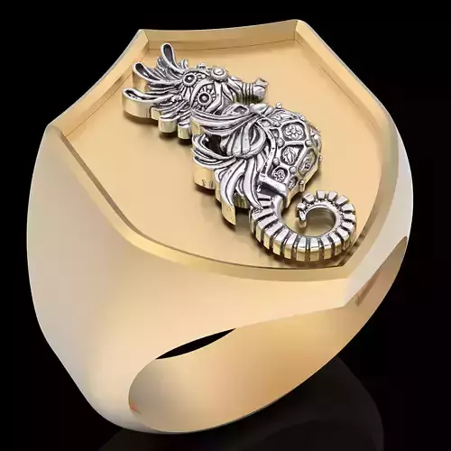 Seahorse man ring silver gold jewelry