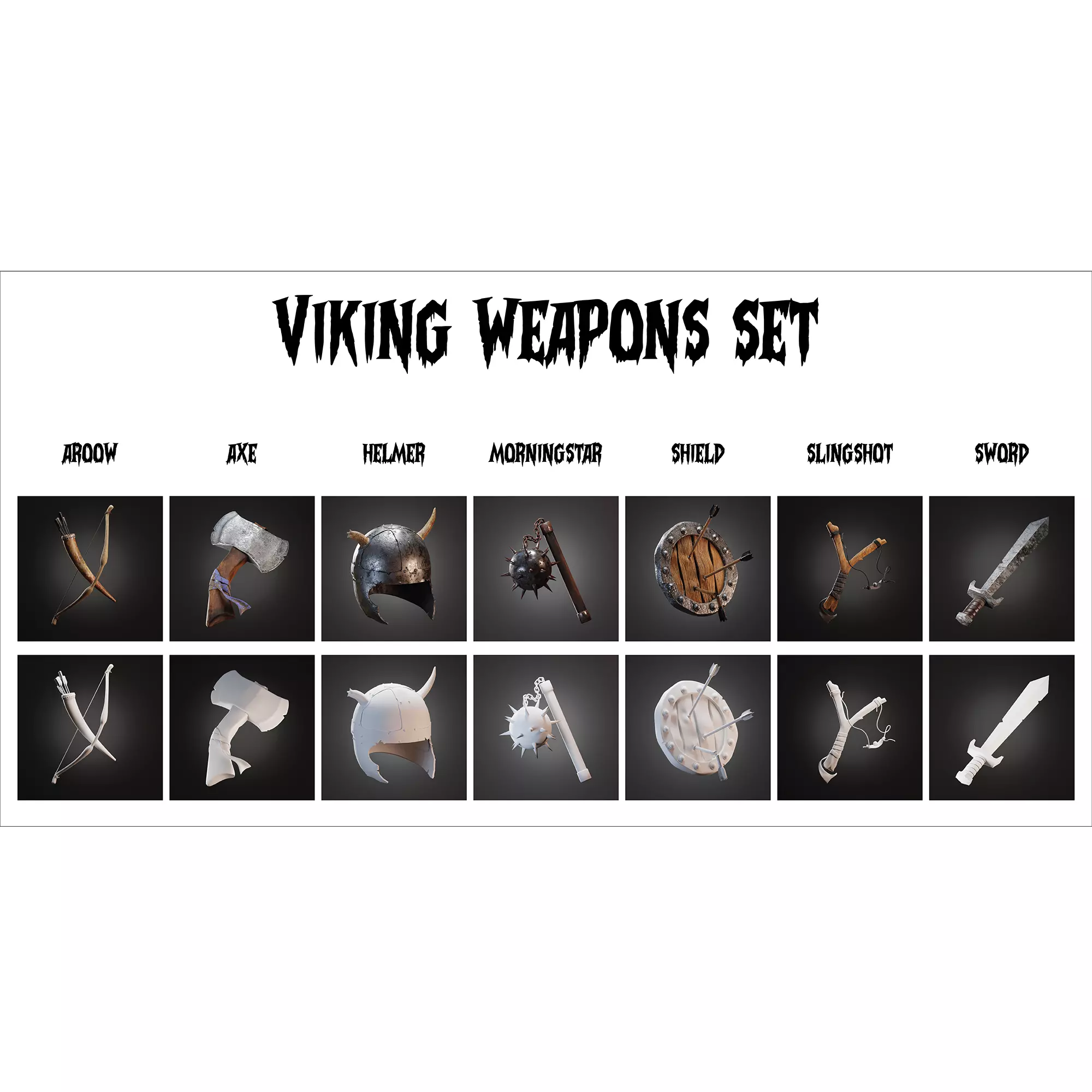 Viking Weapons Set Low-poly 3D model_0