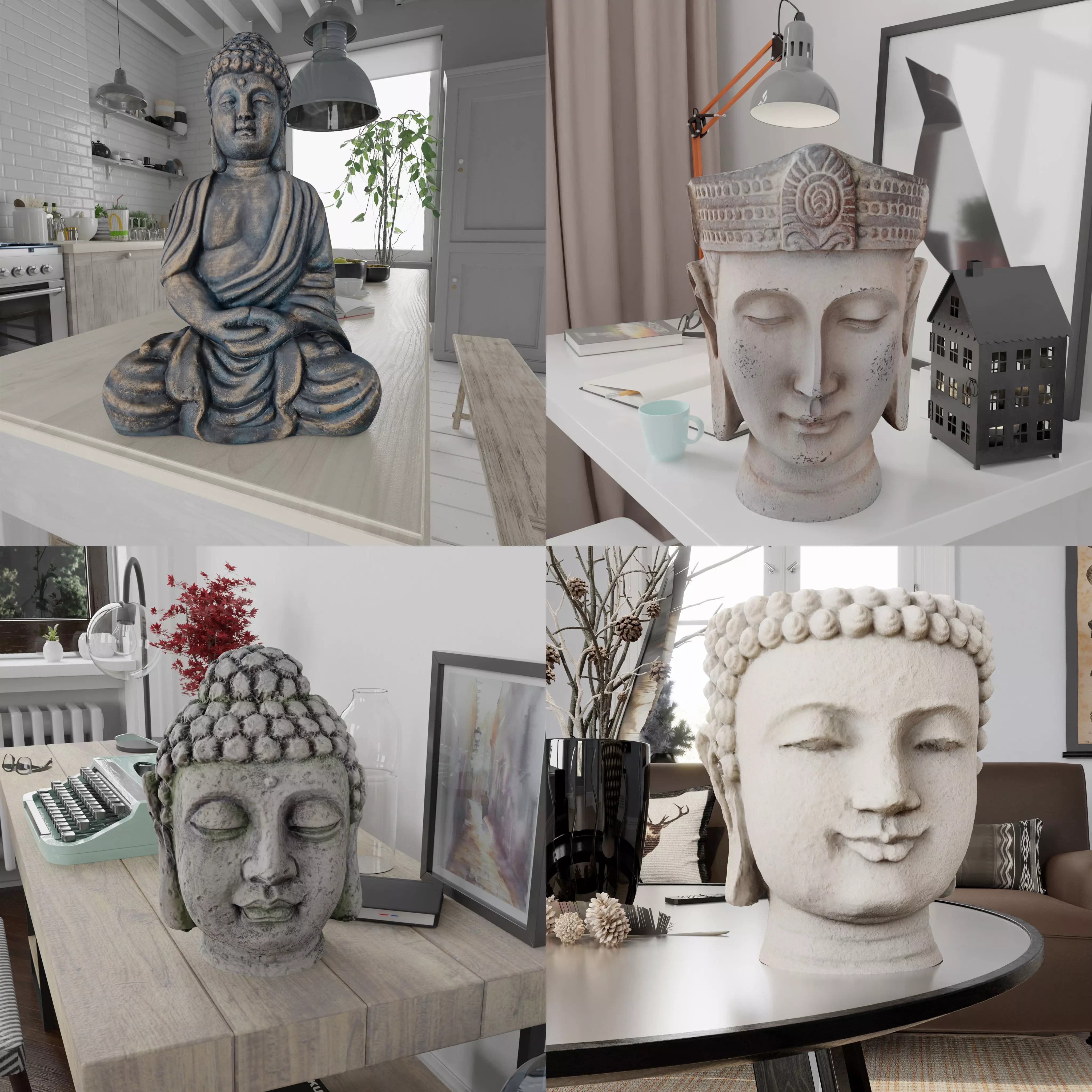 Buddha Pack Photorealistic Low Poly PBR Models - 4 Buddhas 3D Model Collection_0