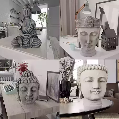 Buddha Pack Photorealistic Low Poly PBR Models - 4 Buddhas 3D Model Collection