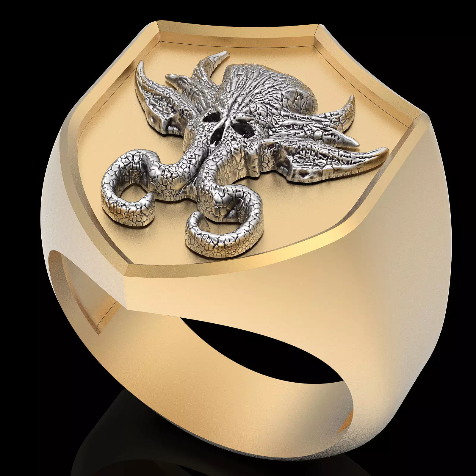 Skull octopus man ring silver gold jewelry 3D print model
