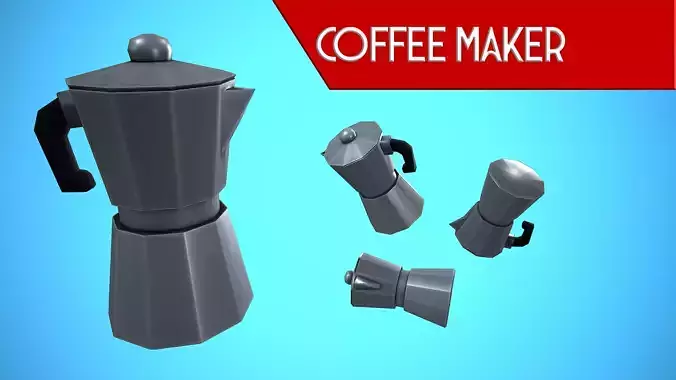 COFFEE MAKER TITANIUM KITCHEN CARTOON STYLIZED VINTAGE Low-poly 3D model