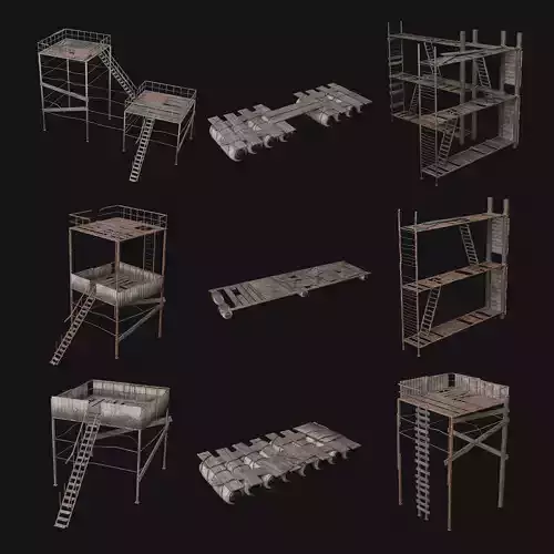 POST APO PLATFORM PIER IMPROVISED WATCHTOWER SCAFFOLDING PACK Low-poly 3D model