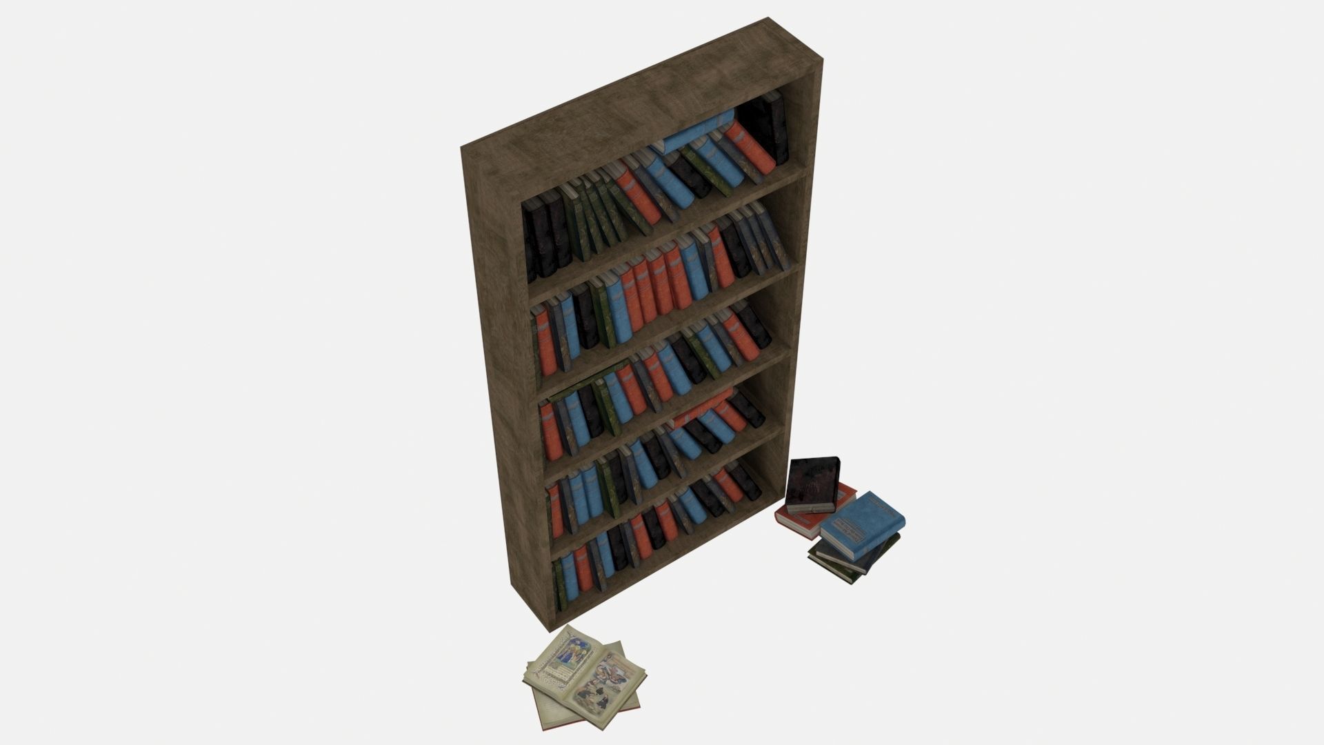Old bookshelf with old books Estanteria Antigua con libros 3D model_3