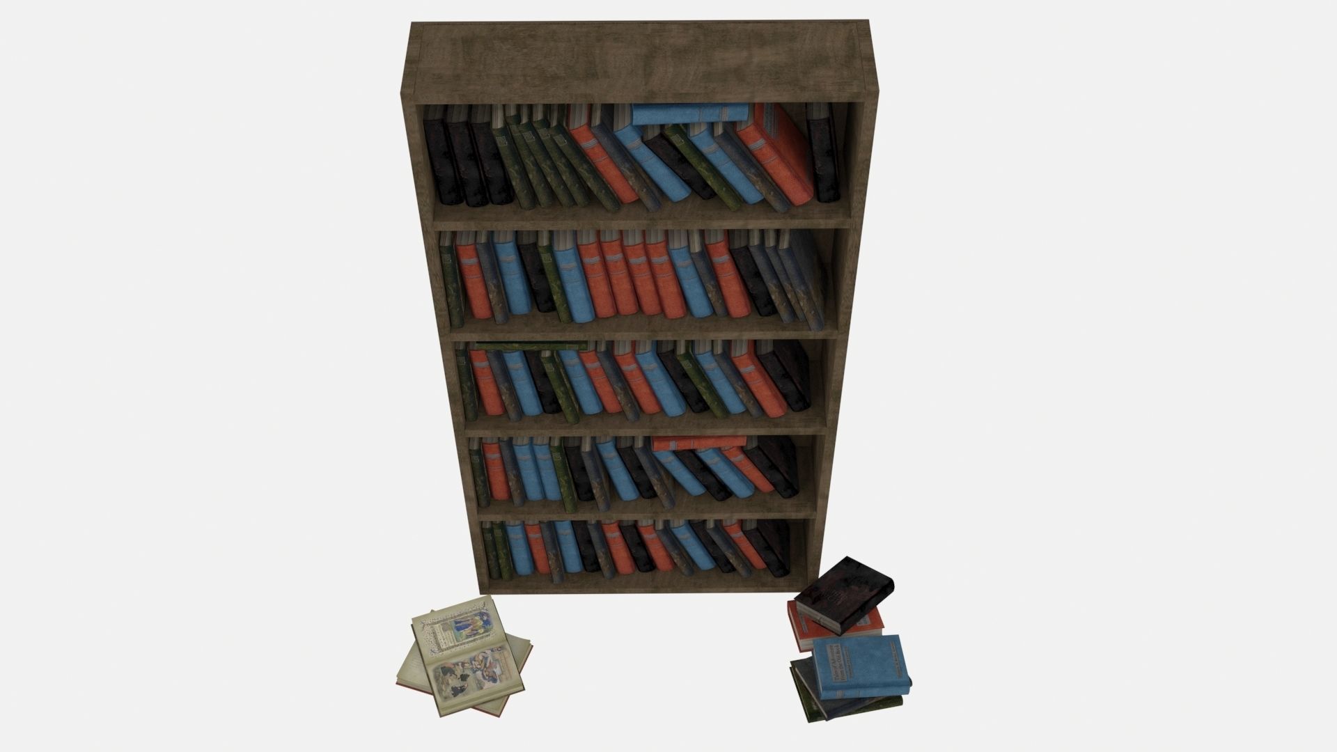 Old bookshelf with old books Estanteria Antigua con libros 3D model_7