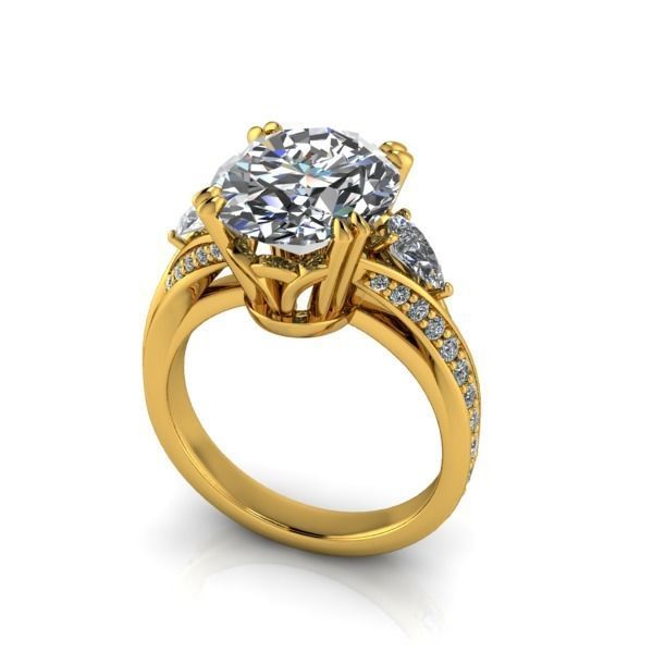 Vintage Fashion Solitaire Bridal Oval center tear drop side Ring 3D print model_18