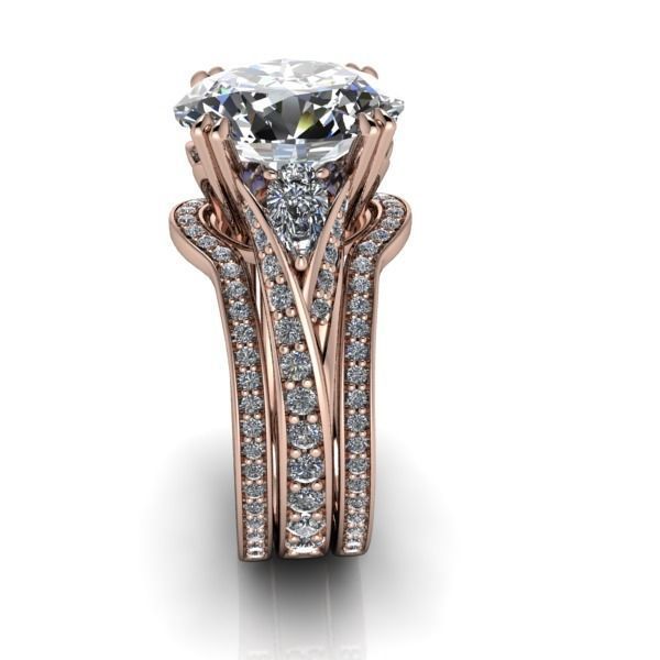 Vintage Fashion Solitaire Bridal Oval center tear drop side Ring 3D print model_1