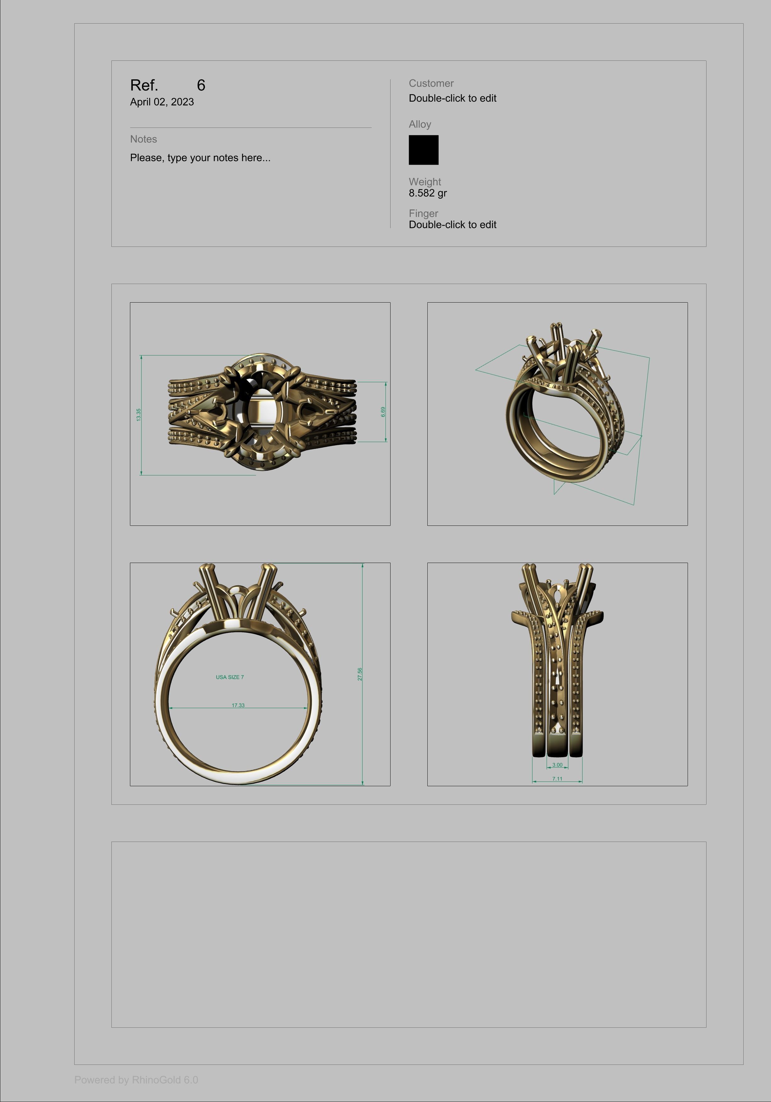 Vintage Fashion Solitaire Bridal Oval center tear drop side Ring 3D print model_35