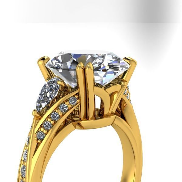 Vintage Fashion Solitaire Bridal Oval center tear drop side Ring 3D print model_30