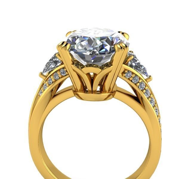 Vintage Fashion Solitaire Bridal Oval center tear drop side Ring 3D print model_28