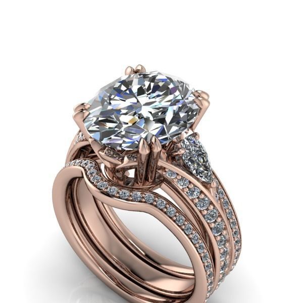 Vintage Fashion Solitaire Bridal Oval center tear drop side Ring 3D print model_10