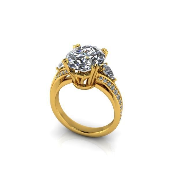 Vintage Fashion Solitaire Bridal Oval center tear drop side Ring 3D print model_17