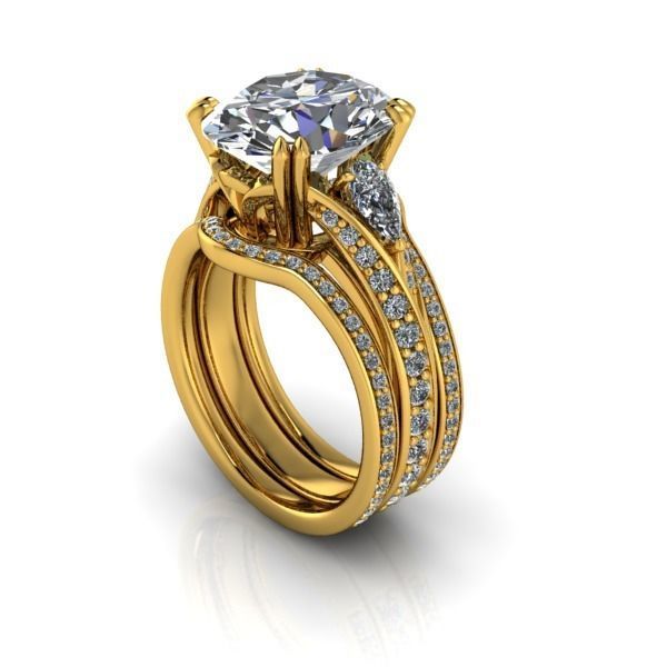 Vintage Fashion Solitaire Bridal Oval center tear drop side Ring 3D print model_14