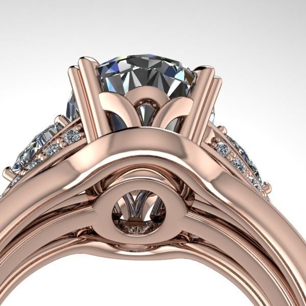 Vintage Fashion Solitaire Bridal Oval center tear drop side Ring 3D print model_8