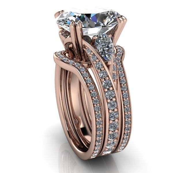 Vintage Fashion Solitaire Bridal Oval center tear drop side Ring 3D print model_7