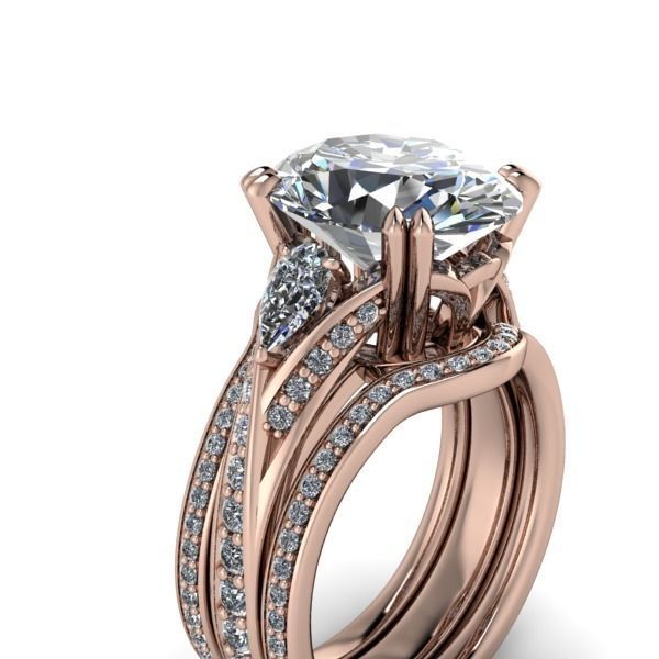 Vintage Fashion Solitaire Bridal Oval center tear drop side Ring 3D print model_5