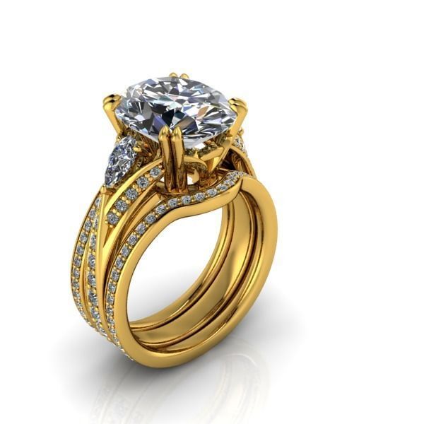 Vintage Fashion Solitaire Bridal Oval center tear drop side Ring 3D print model_13