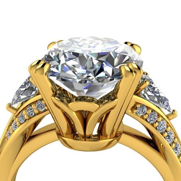 Vintage Fashion Solitaire Bridal Oval center tear drop side Ring 3D print model_29