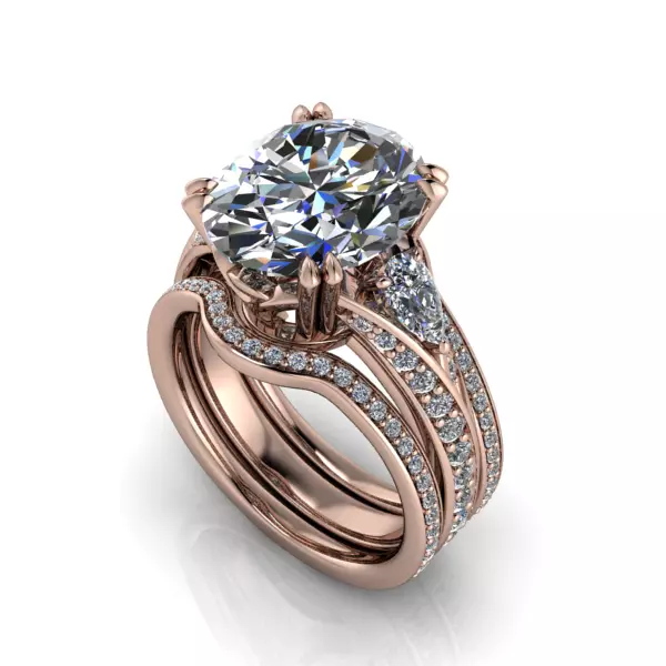 Vintage Fashion Solitaire Bridal Oval center tear drop side Ring 3D print model_0