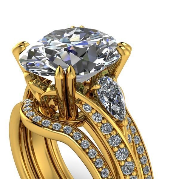 Vintage Fashion Solitaire Bridal Oval center tear drop side Ring 3D print model_15