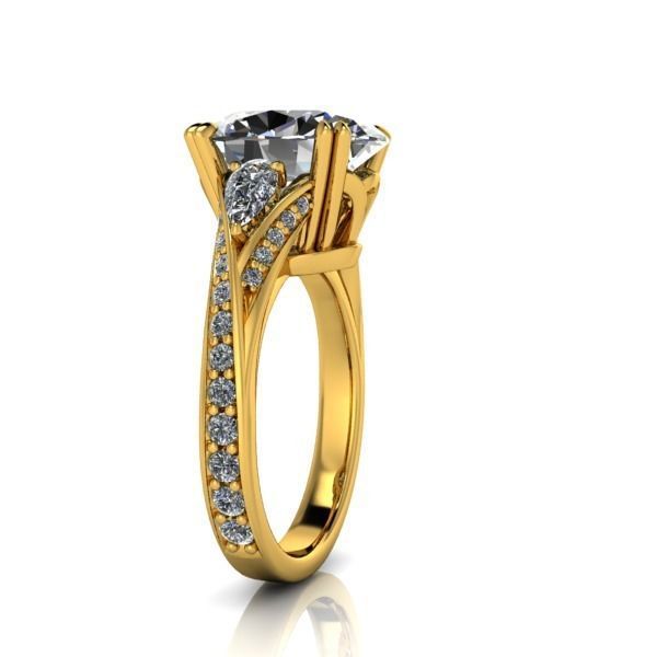 Vintage Fashion Solitaire Bridal Oval center tear drop side Ring 3D print model_20