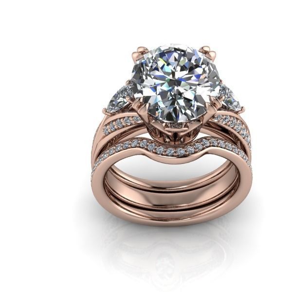 Vintage Fashion Solitaire Bridal Oval center tear drop side Ring 3D print model_2