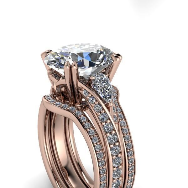 Vintage Fashion Solitaire Bridal Oval center tear drop side Ring 3D print model_9