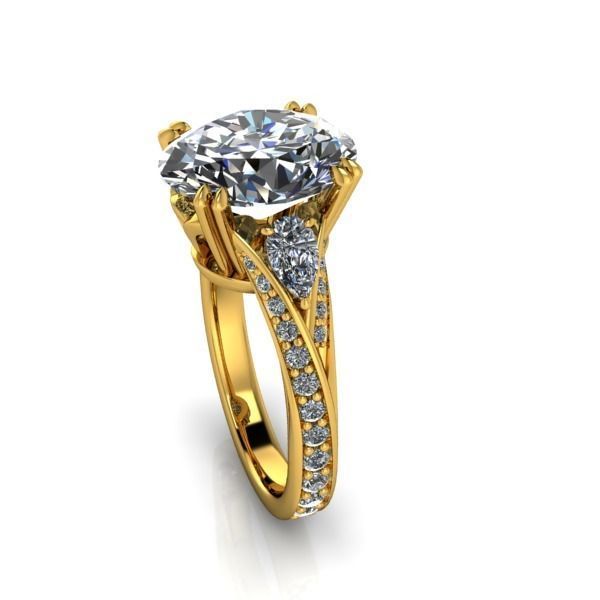 Vintage Fashion Solitaire Bridal Oval center tear drop side Ring 3D print model_19