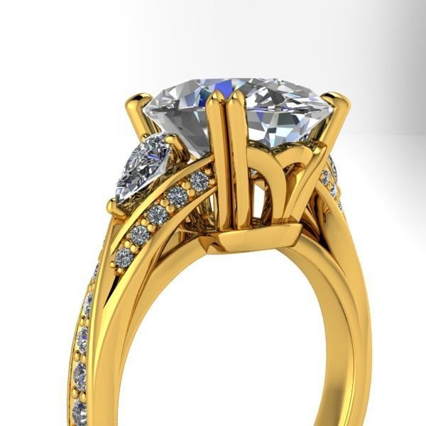 Vintage Fashion Solitaire Bridal Oval center tear drop side Ring 3D print model_25