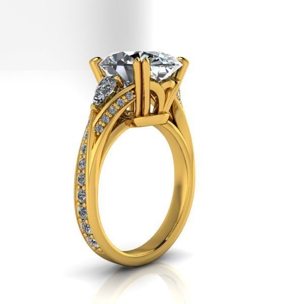 Vintage Fashion Solitaire Bridal Oval center tear drop side Ring 3D print model_21