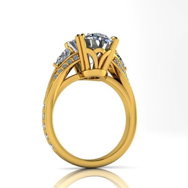 Vintage Fashion Solitaire Bridal Oval center tear drop side Ring 3D print model_22