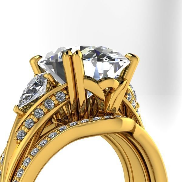 Vintage Fashion Solitaire Bridal Oval center tear drop side Ring 3D print model_16