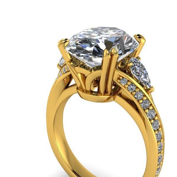 Vintage Fashion Solitaire Bridal Oval center tear drop side Ring 3D print model_27